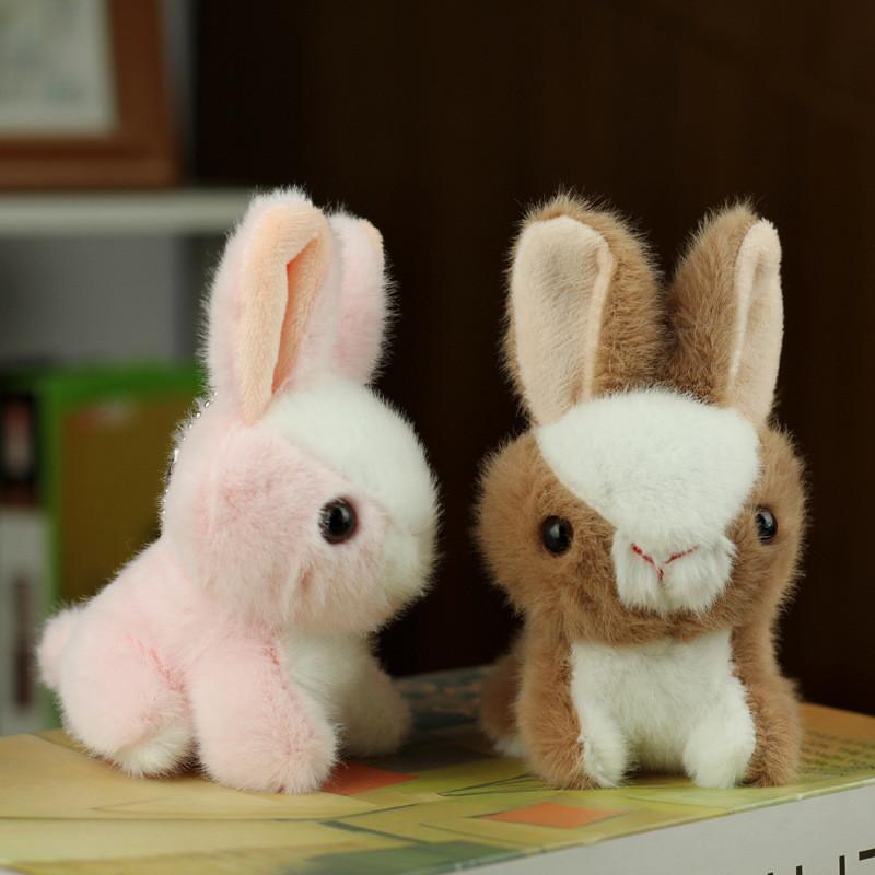 Cute Realistic White Rabbit Plush Toy Key Chain Soft Stuffed Animal Kids Present