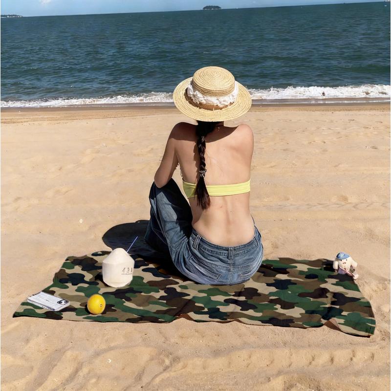 Tactical Camo Print Beach Towel Soft Skin-Friendly Quick Dry Bath Towel, High Water Absorption Fabric, For Vacation & Sports
