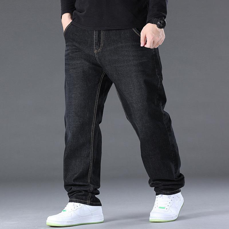Plus Size Stretch Denim Trousers for Men Straight-Leg Loose Fit Mid-Rise Spring/Summer Workwear Casual Trousers