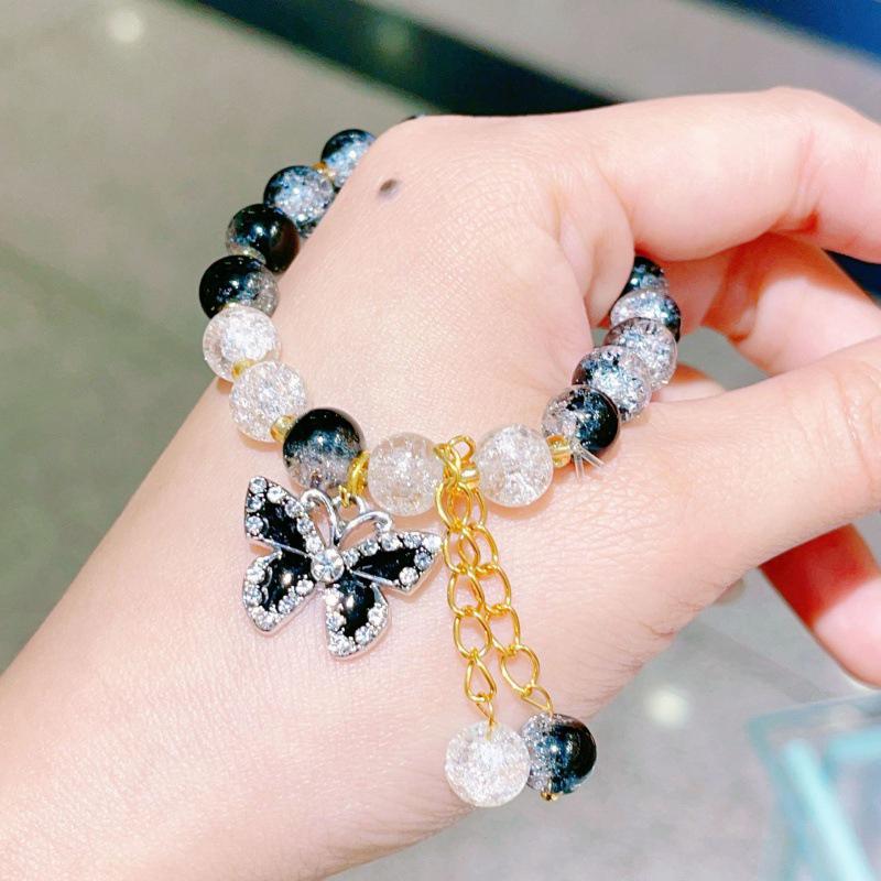Exquisite Shiny Butterfly Pendant Bracelet For Women Girls Sweet Light Luxury Beaded Bracelet Jewelry Accessories Gifts