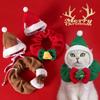 Green Festive Cat Costume Christmas Suit Set for Small Pets Plush Fabric Rich Holiday Elements Pet Outfit for Cat
