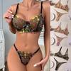 2-Piece Embroidery Lingerie Set Women Underwear Sexy Floral Sheer Wireless Bra Boho Bra Panty Set