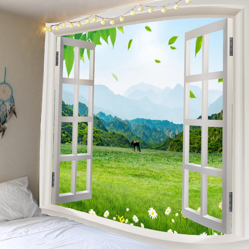 Forest Avenue Das Fenster, bedruckter Wandteppich, dekorativer Mandala-Wandteppich, Heimdekoration, große Hippie-Landschaft, Wandbehang