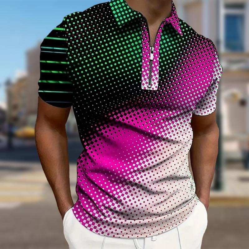 Men's Shirt Polo Casual Zip Short Sleeve Fashion Casual Zipper Summer Spring Regular Fit Dot Starlight 3D Print Shirt