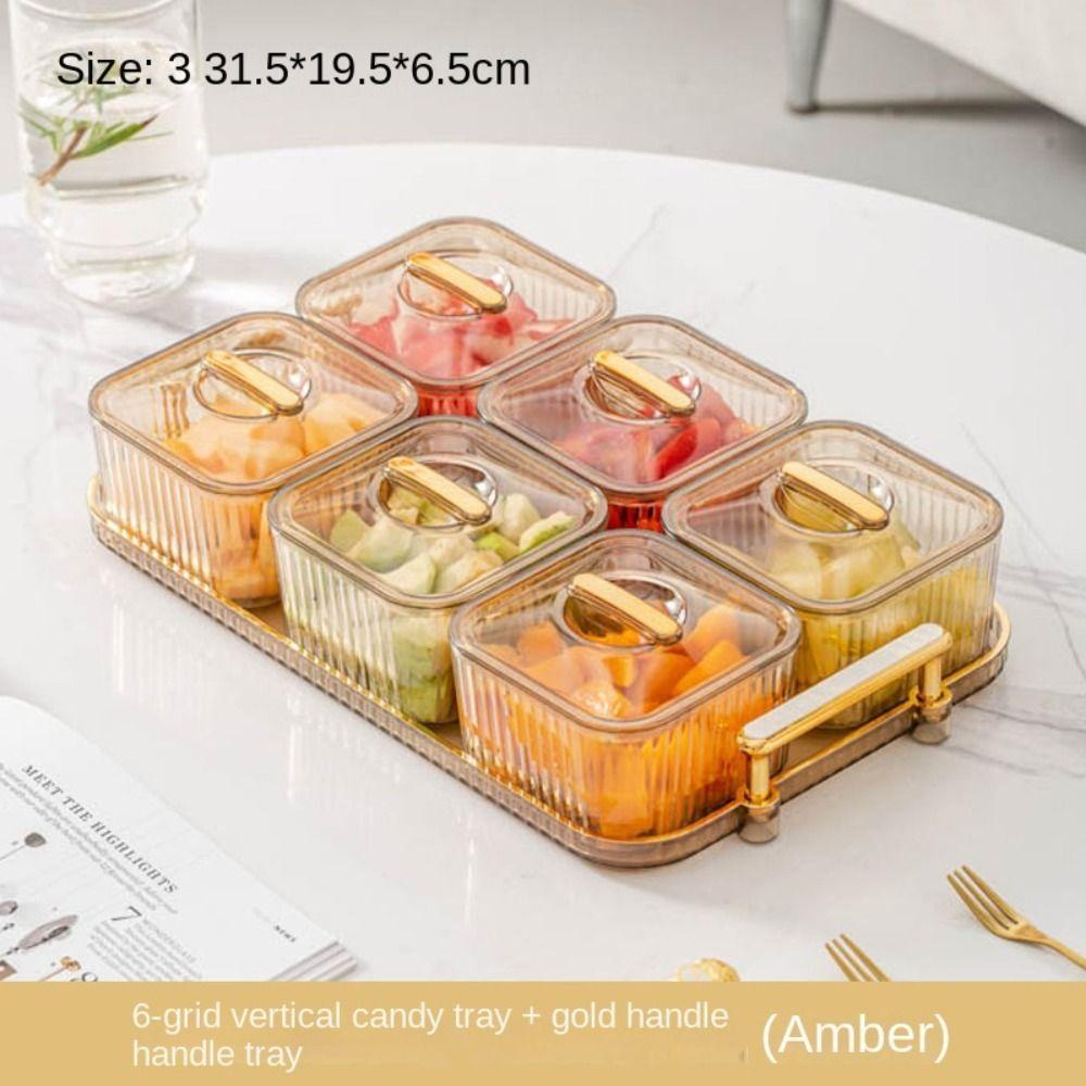 3/4/6 Grid with Lids Fruit Plate Transparent Household Tray Teas Snacks Display Plates Living Room