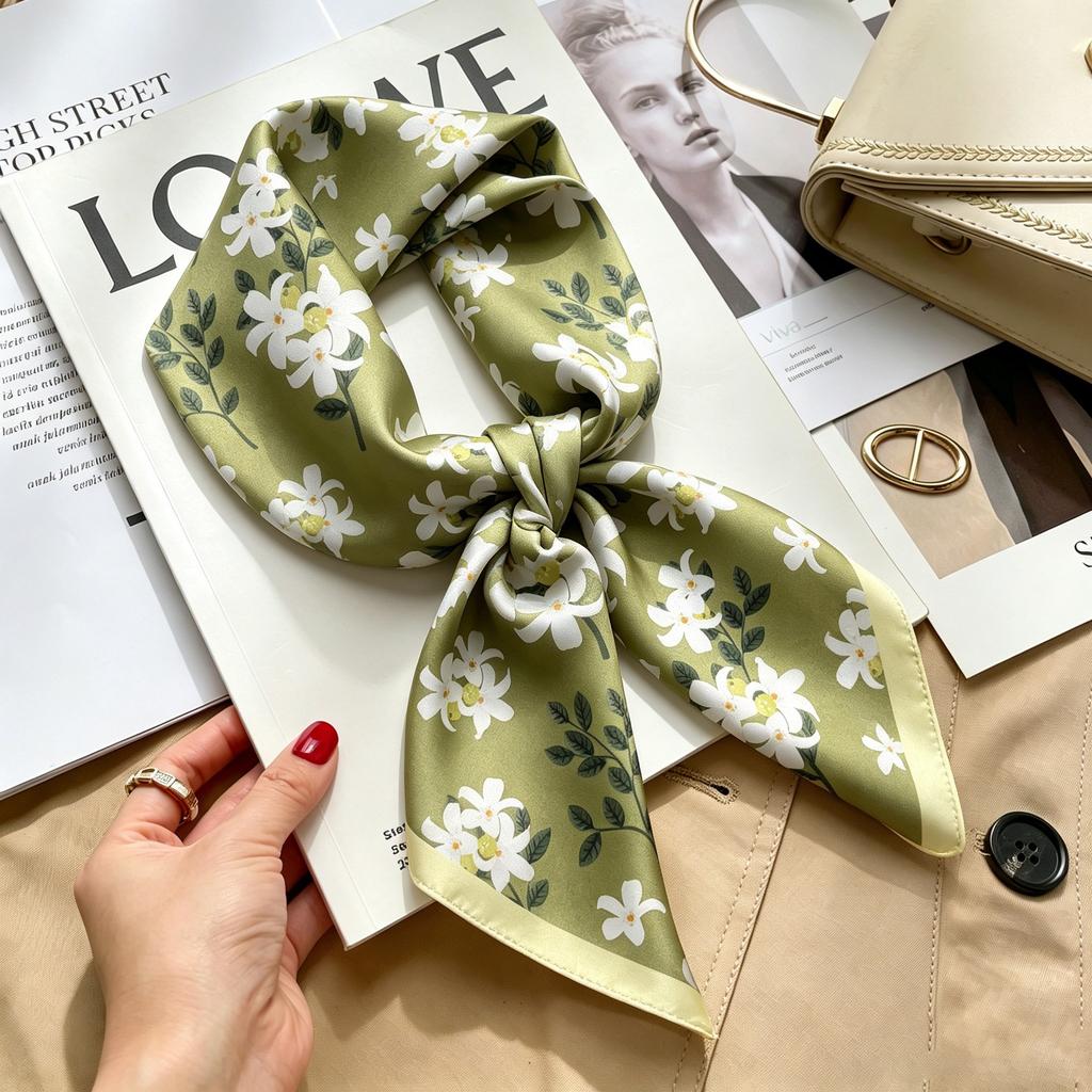 New Retro Plaid Imitation Silk Small Silk Scarf Women's High-end Professional Scarf Shirt Decorative Headband Tied Bag Silk Scarf