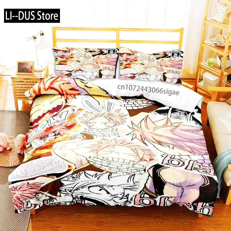 Ensemble de literie 3D Anime Fairy Tail Ensemble trois pièces de lit Housse de couette Lit simple double Queen Size Ensemble housse de couette Chambre à coucher pour garçons adultes