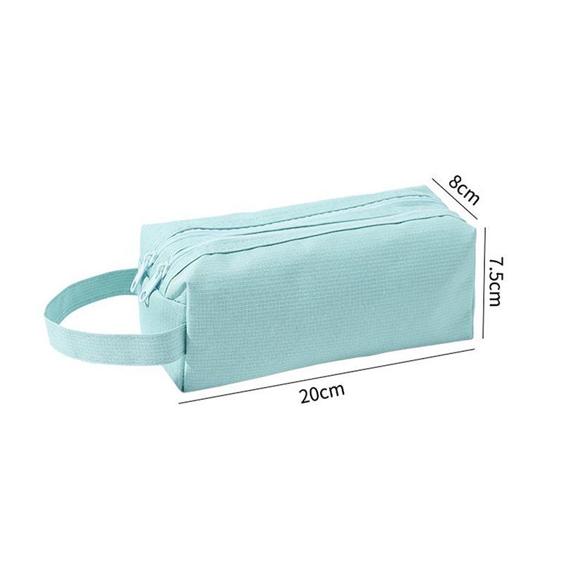 Double Layer Zippers Pencil Case Stationery Storage Bag Large Capacity Solid Color Pencil Pouch School Supplies