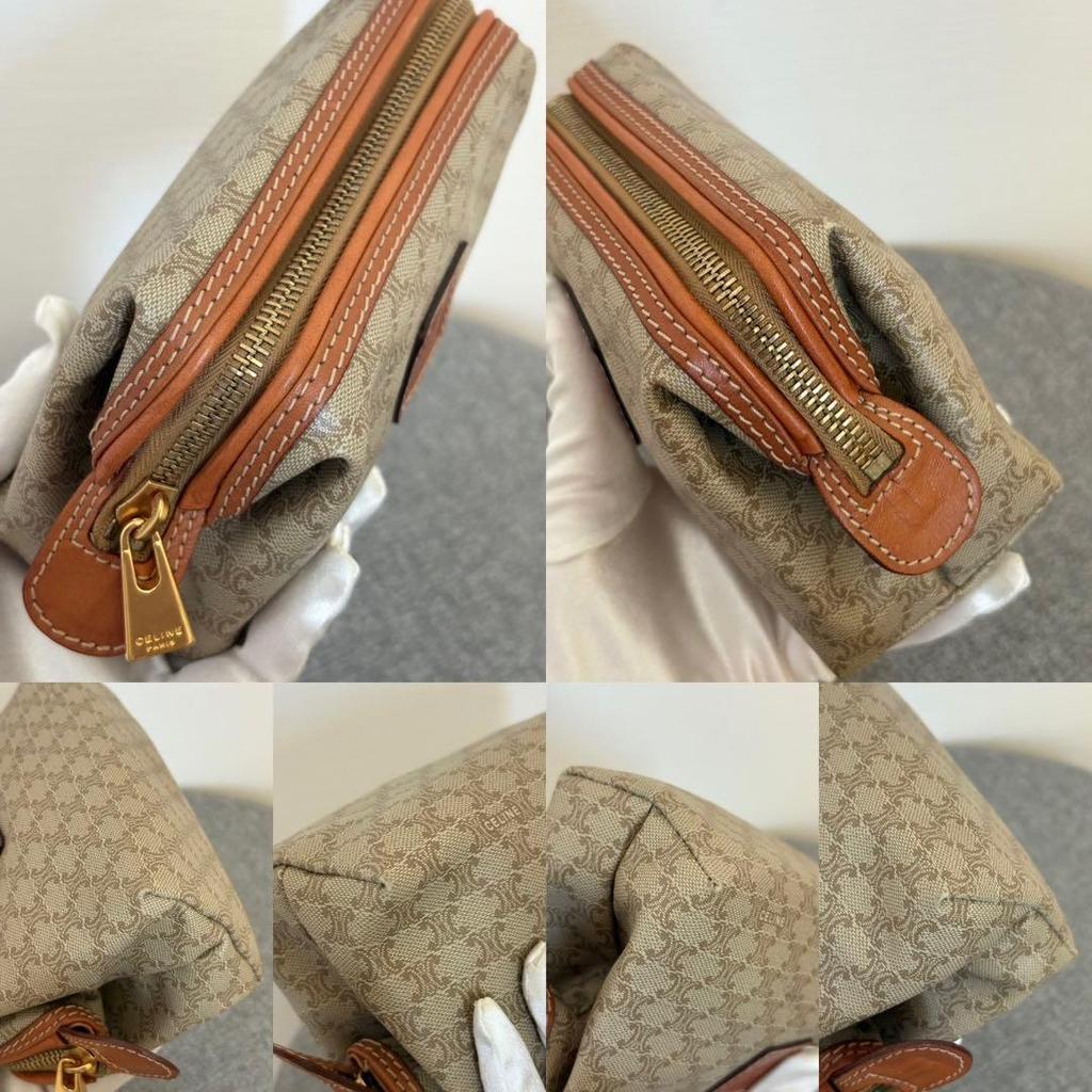 Used 【Beautiful Condition】Celine Pouch Macadam Cosmetic Pouch Accessory Case Beige cp408