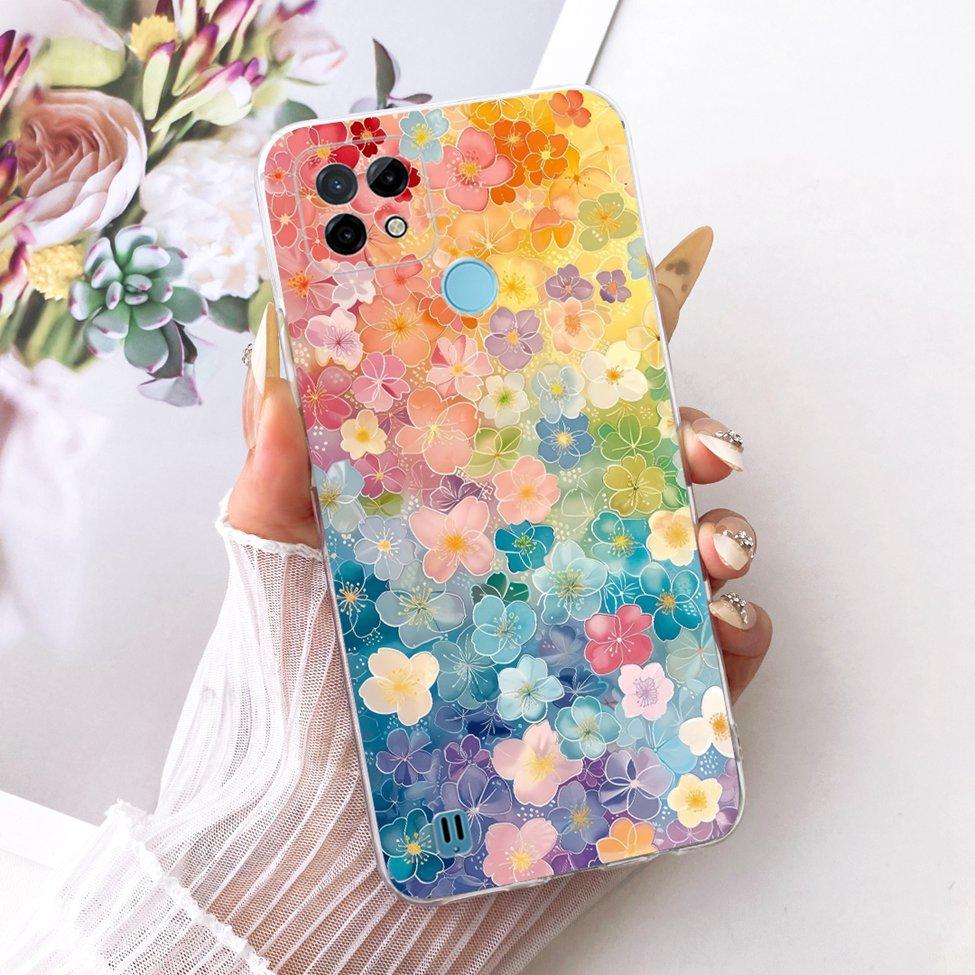 Clear Cover For Realme C21 Case RMX3201 Cute Cat Fashion Butterfly Funny Painted Phone Casing For Real me C21
