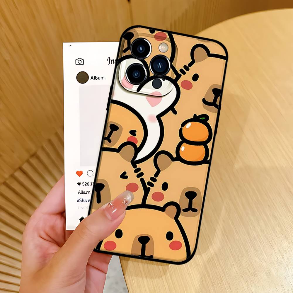 C-Cartoon-C-Cutes C-Capybara Phone Case Black That Fits For IPhone 17,16,15,11,13,14 Pro Max,Plus,X,Xr,Xs Max,13Mini