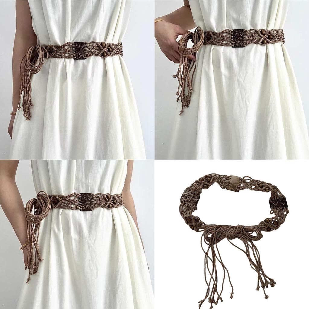 Cotton Woven Belt Adjustable Tassels Waist Tie Medieval Trend Women's Fashion Accessory