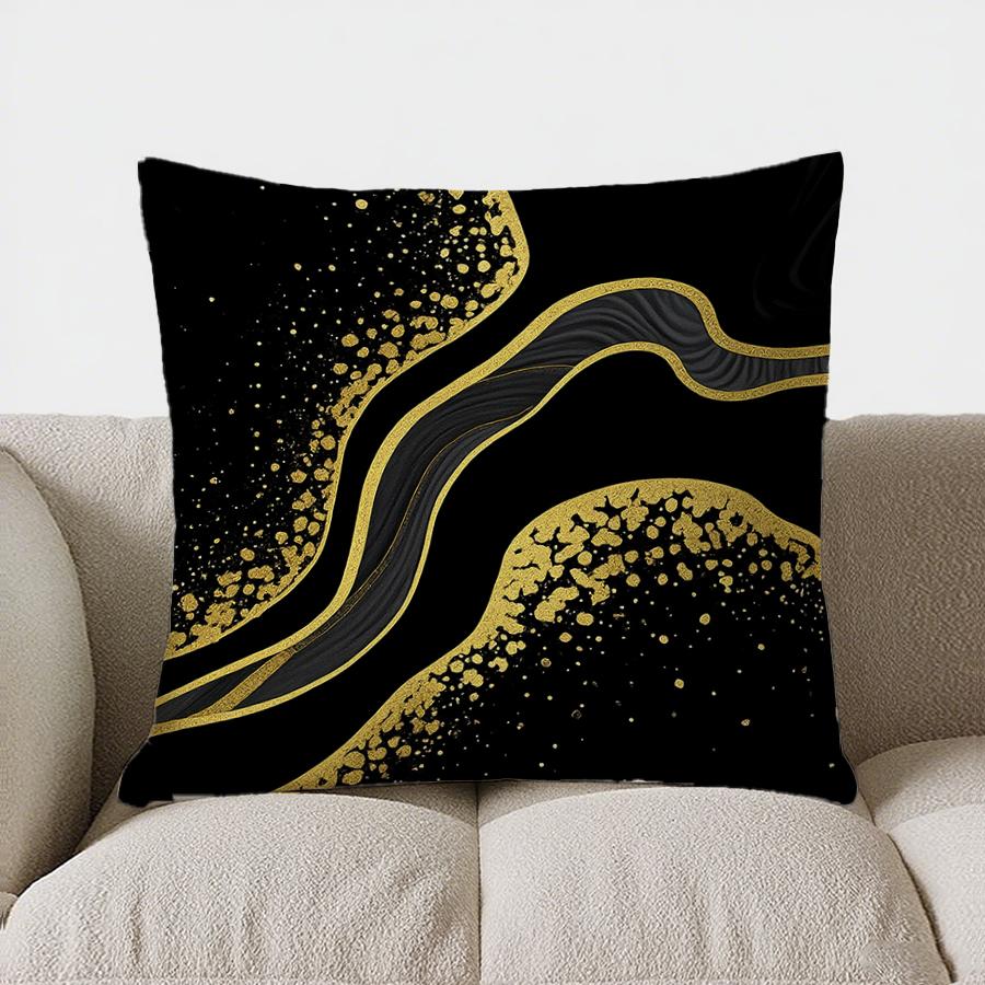 Home Decor Black &amp; Gold Marbled Pattern Throw Pillow Pattern Cushion Cover Suitable For Sofa Bedroom Car Pillow Cover
