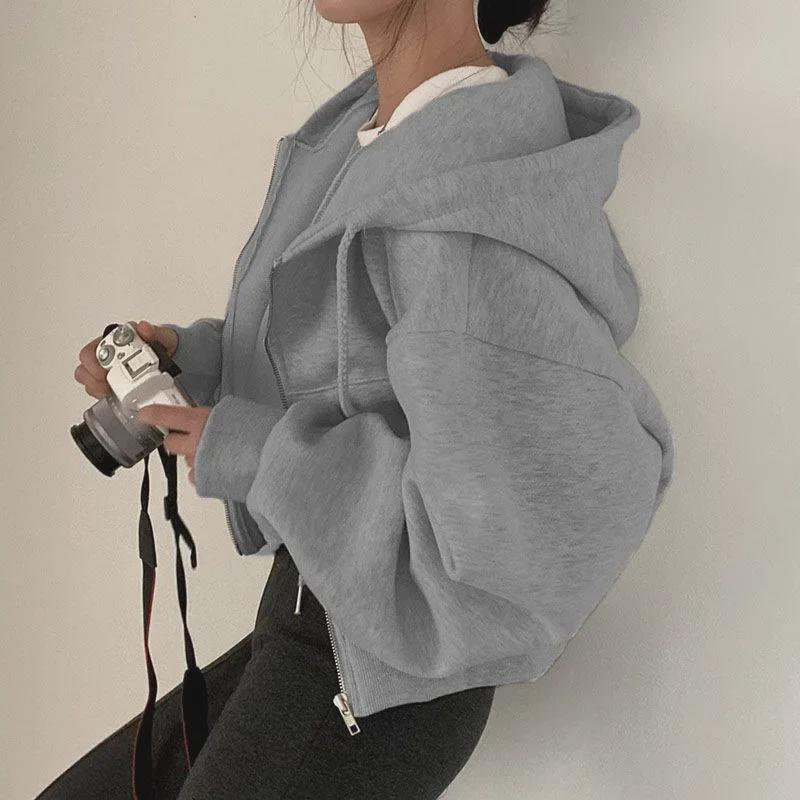 Women's 2023 Autumn/Winter Velvet Hoodie: Slim, Versatile Zip-Up Sweatshirt