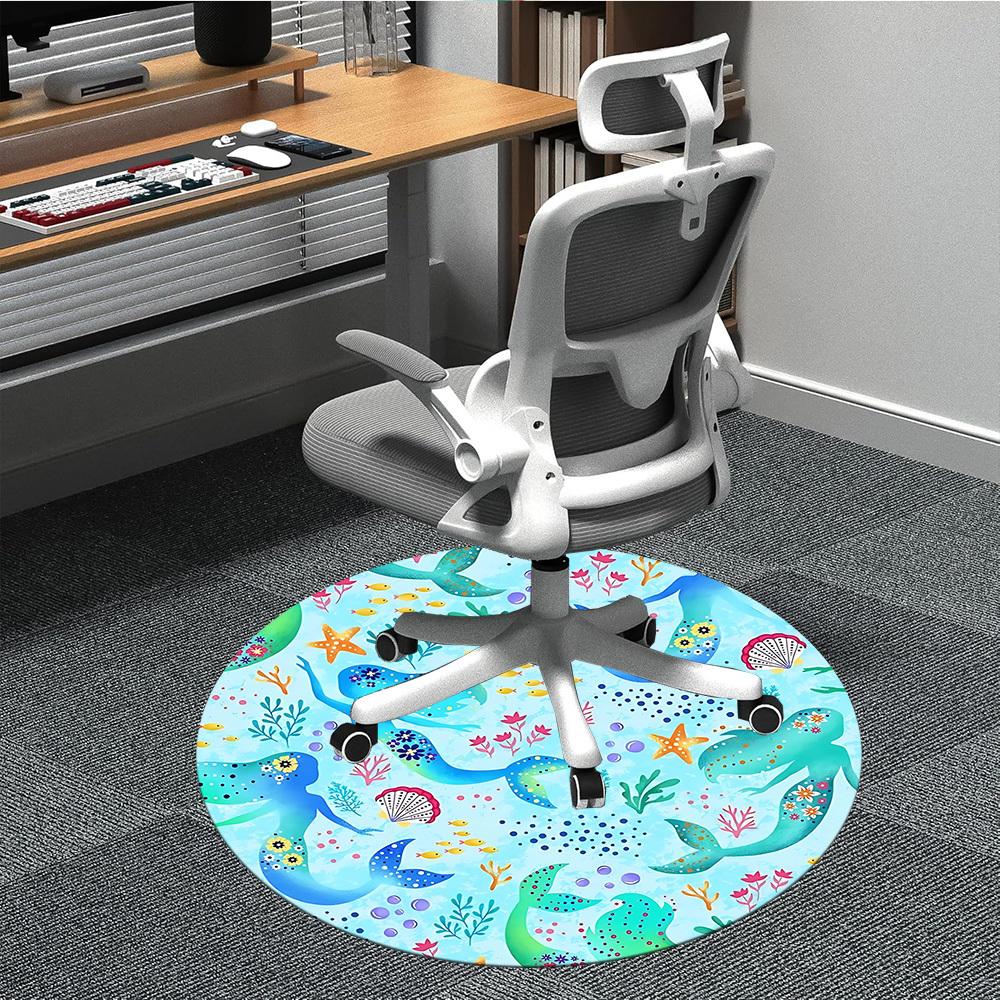 1pc Mermaid OceanChair Carpet for Office, Indoor Non-Slip Washable Polyester Fiber Carpet, Mat For Office, Machine Washable