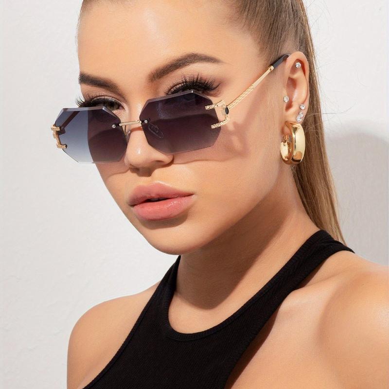 1pc Women's Metal Frameless Square Small Frame Hollow Design Vintage Sexy Elegant Decorative Fashion Glasses, Suitable For Daily, Holiday