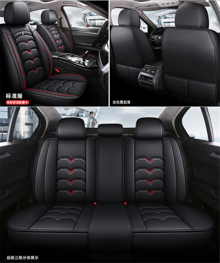 Universelle Schwarze Rote Atmungsaktive Abriebfeste PU-Leder 6D Auto-Styling Auto Autositzbezüge