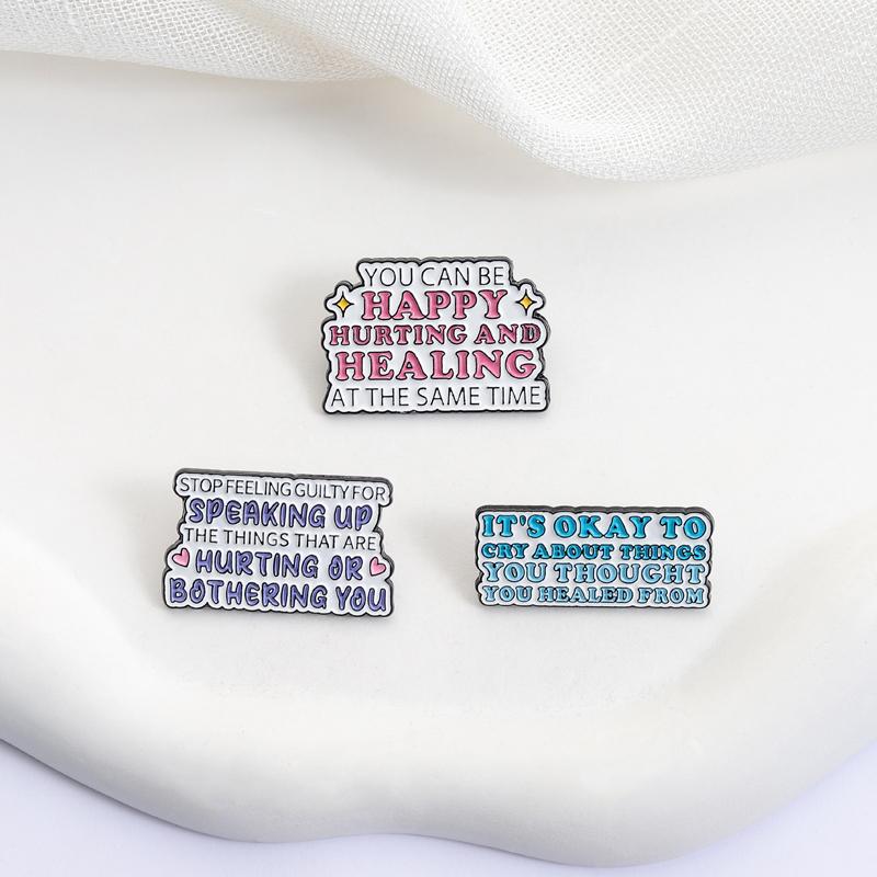 Healing Quotes Enamel Pins You Can Be Happy Hurting And Healing At The Same Time.Mental Internal Friction Brooches Jewelry Gifts