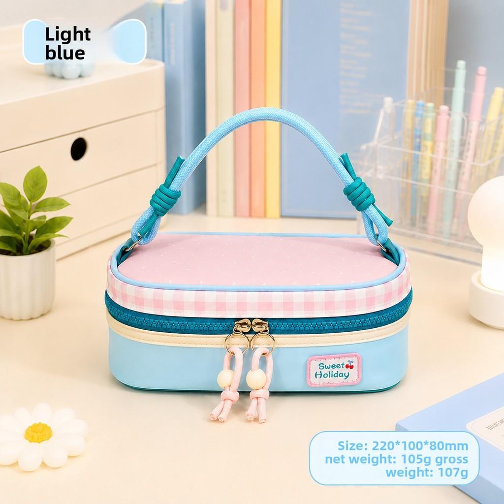 Cartoon Large Capacity Color Block Pen Case With Creative Design For Students And Office Use