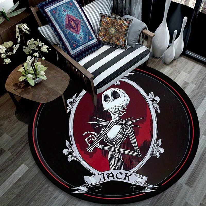 1pc Jack Skellington Pattern Round Area Rug , Bedroom Living Room Floor Mat , Playroom Bedroom Living Room Indoor Decor Rug , Aesthetic Room