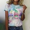 Summer Round Neck 3D Santa Claus Printed Top Fashionable Casual Short Sleeved Women's T-shirts