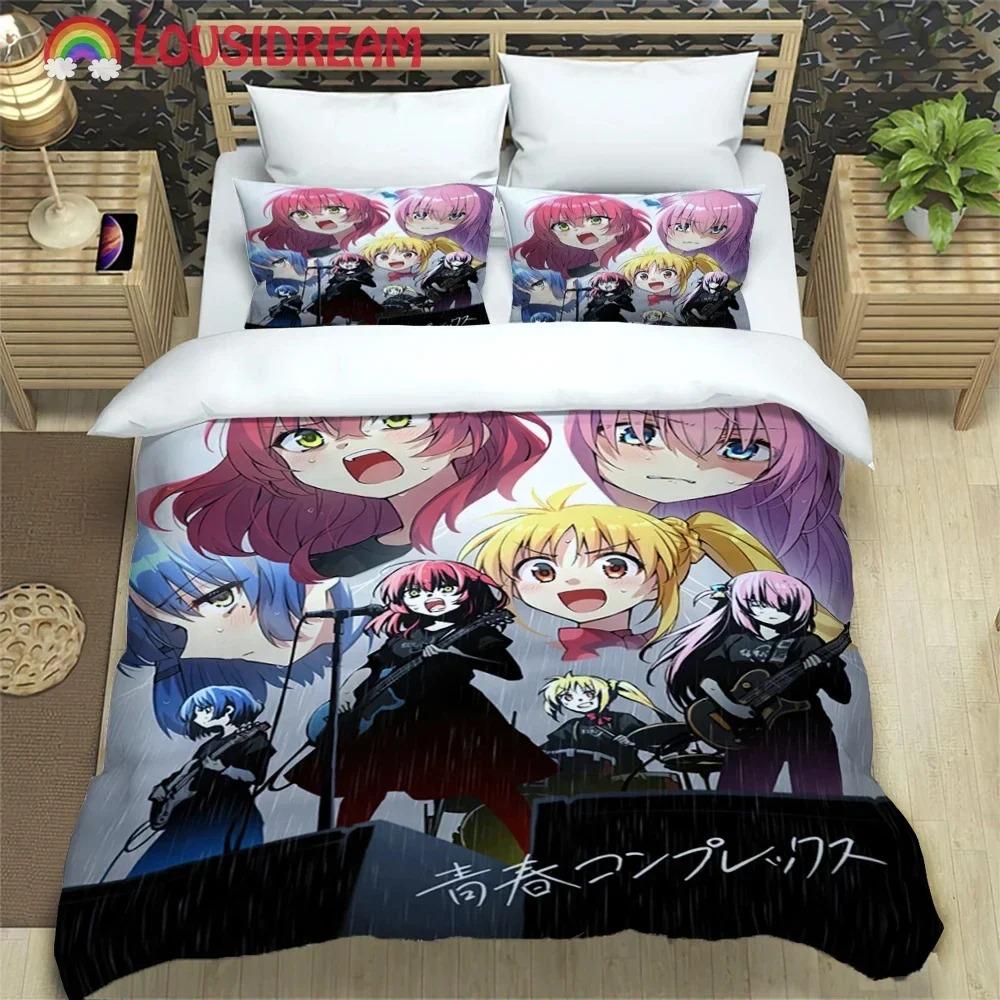 Anime Girl Lonely Rock Art Print 3 Piece Bedding Set for Kids Adults Quilt Cover Pillowcases Soft Comfortable