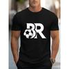 European sizes Soccer Pattern Print T-Shirt - Slightly Stretchy, Regular Fit Casual Sports Shirt, Lightweight Design