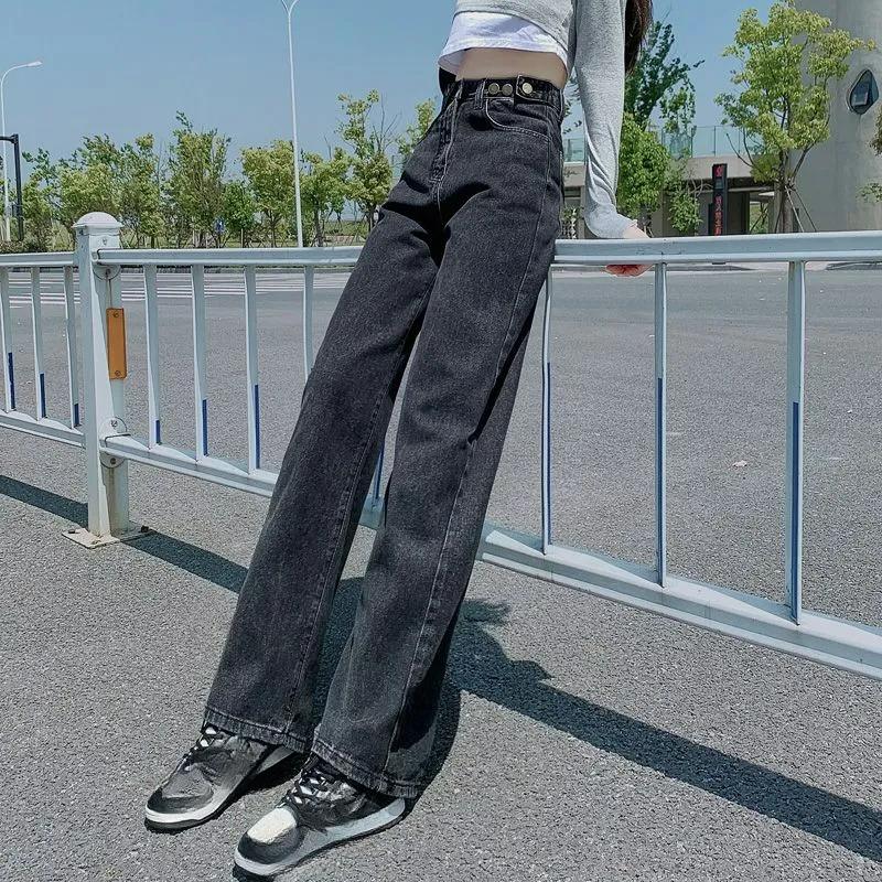 Tjocka jeans med plus sammet för höst och vinter, hög midja, smala tjejer, lös passform, raka, allsidiga, moppar golvet