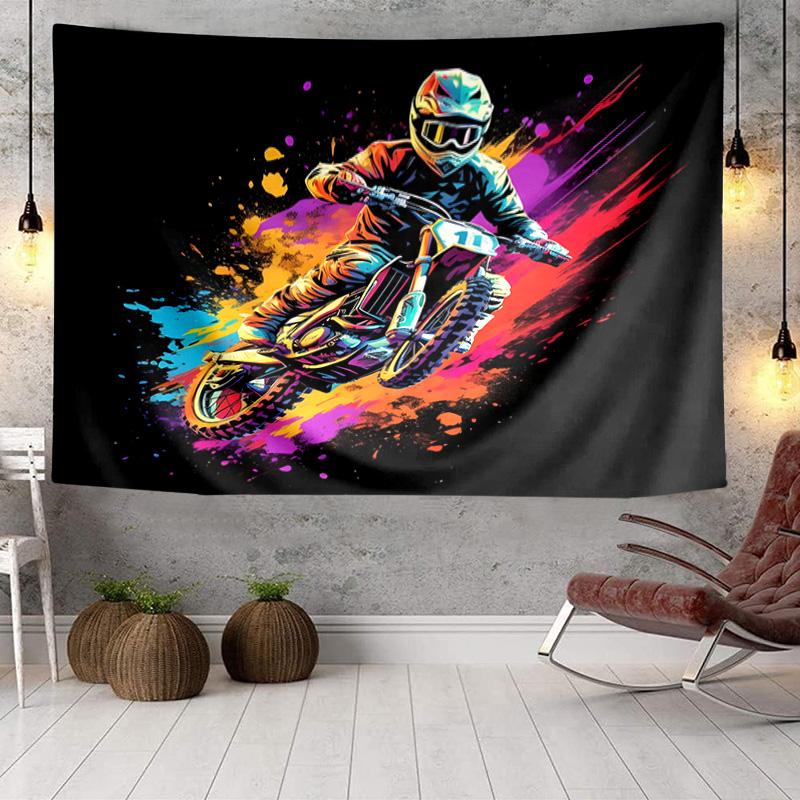 Motocross Rider In Action Tapestry, Unique Design Tapestry, Wall Decor for Bedroom,Livingroom, Playroom,Heartwarming Fan Holiday Gifts