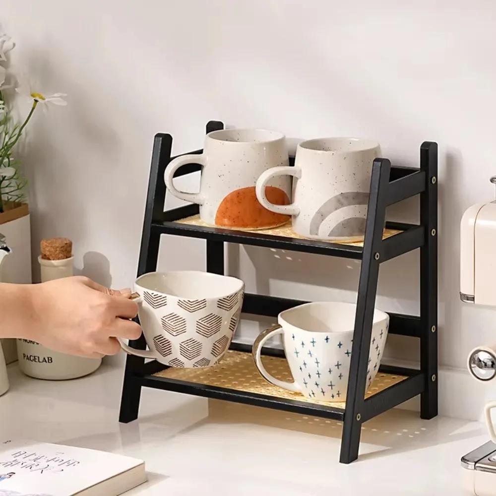 Étagère de rangement en bambou à double couche pour bureau, bar à café, comptoir, support ouvert pour pots de fleurs, rangement pour articles divers