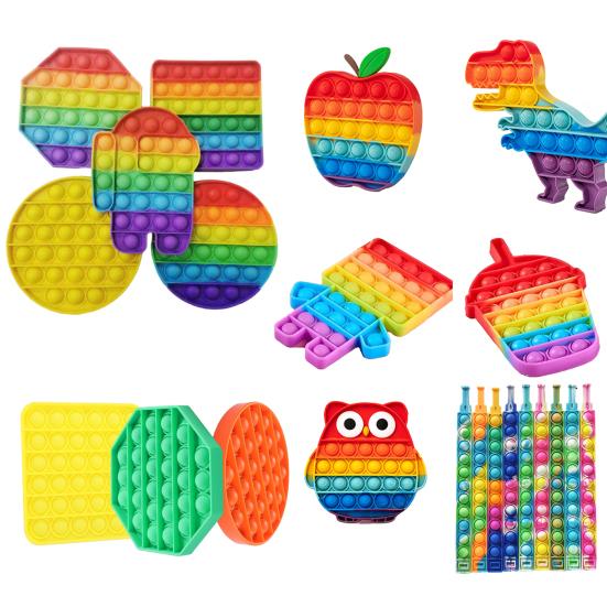 Rainbow Push Bubble Game Stress Anxiety Relief Bubble Popping Game Silicone Bubble Squeeze Sensory Fidget Toy Party