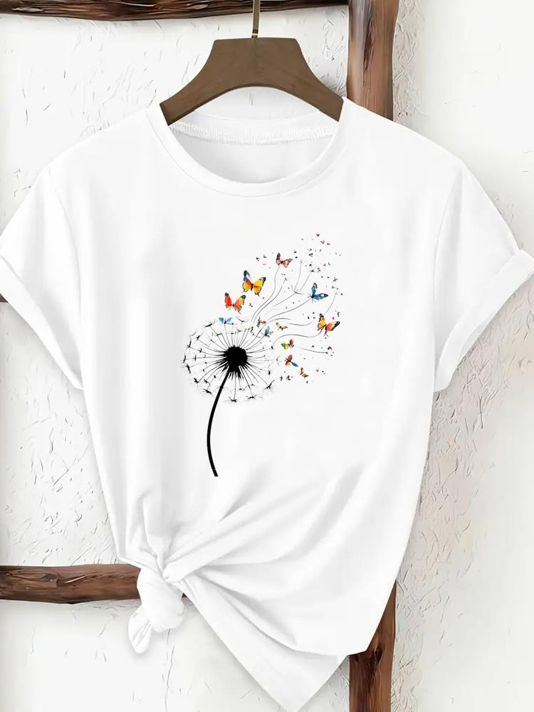 (Asian Size) Tee Print Fashion Top Women Clothing T Shirt Woman Female sweet feather style cute Short Sleeve Graphic T-shirts