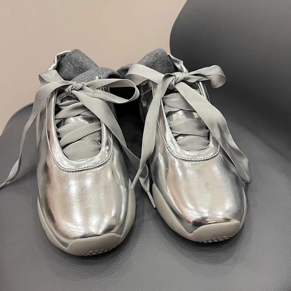 Luxury Shoes Women Fashion Trend New Versatile Silver Strap Ballet Shoes Woman Casual Sports Shoes Flat Bottomed Sneakers Women