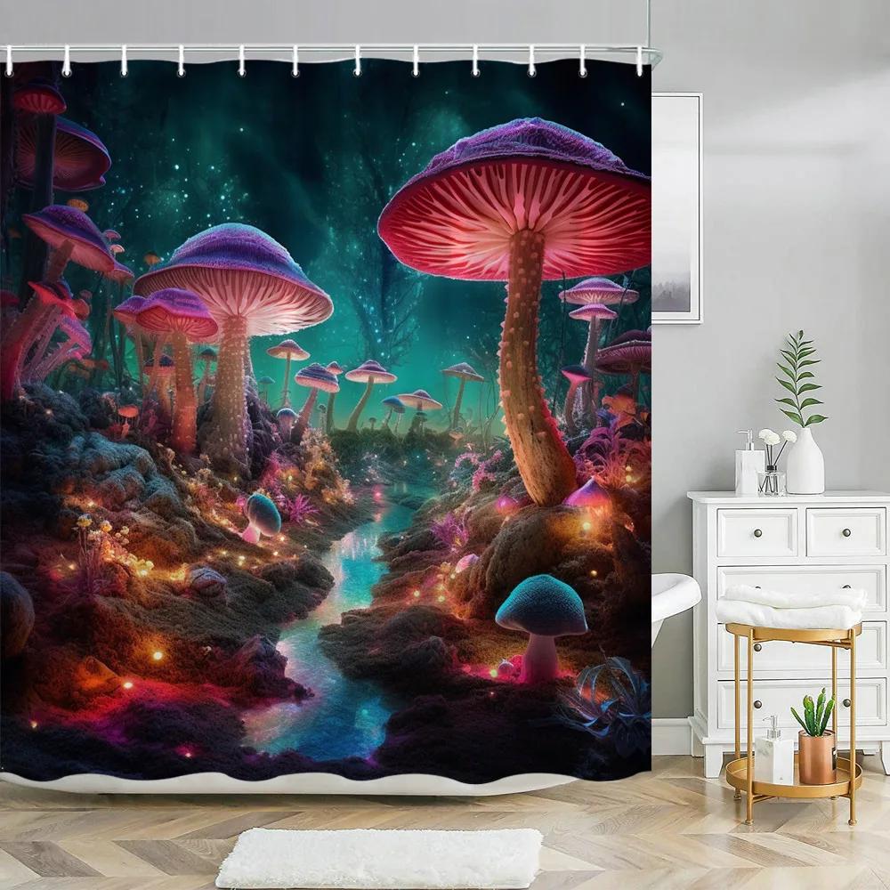 Fantasy Pilz Duschvorhänge Märchenwald Baum Gothic Paneel Dschungel Grün Zen Fluss Badezimmer Dekor Duschvorhang mit Haken