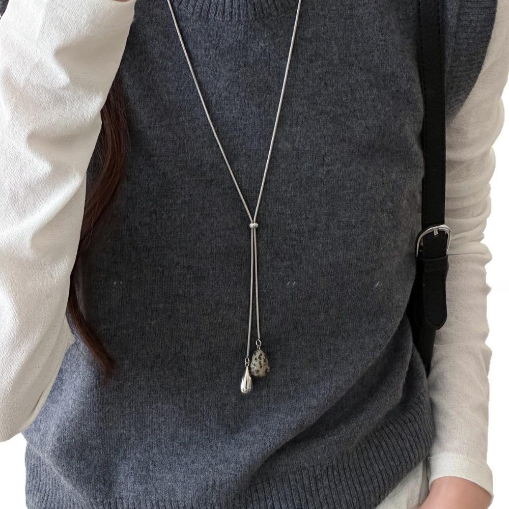 Tendance Style Maillard Œil de Tigre Pierre Goutte d'Eau Pendentif Collier Long en Y pour Femmes Chaîne de Pull Réglable Bijoux Cadeaux