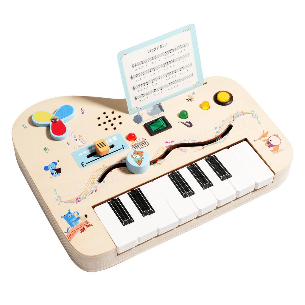 Wooden Piano Busy Board With Led Lights And Sound For Early Learning Toddlers