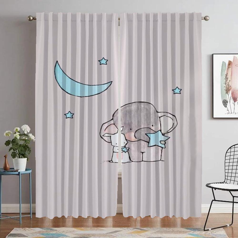 Elefant Karton Zuhause Innendekoration Vorhänge 2 Stück Tüll für Schlafzimmer Wohnzimmer Vorhang Raumteiler Jalousien Halloween Dekoration