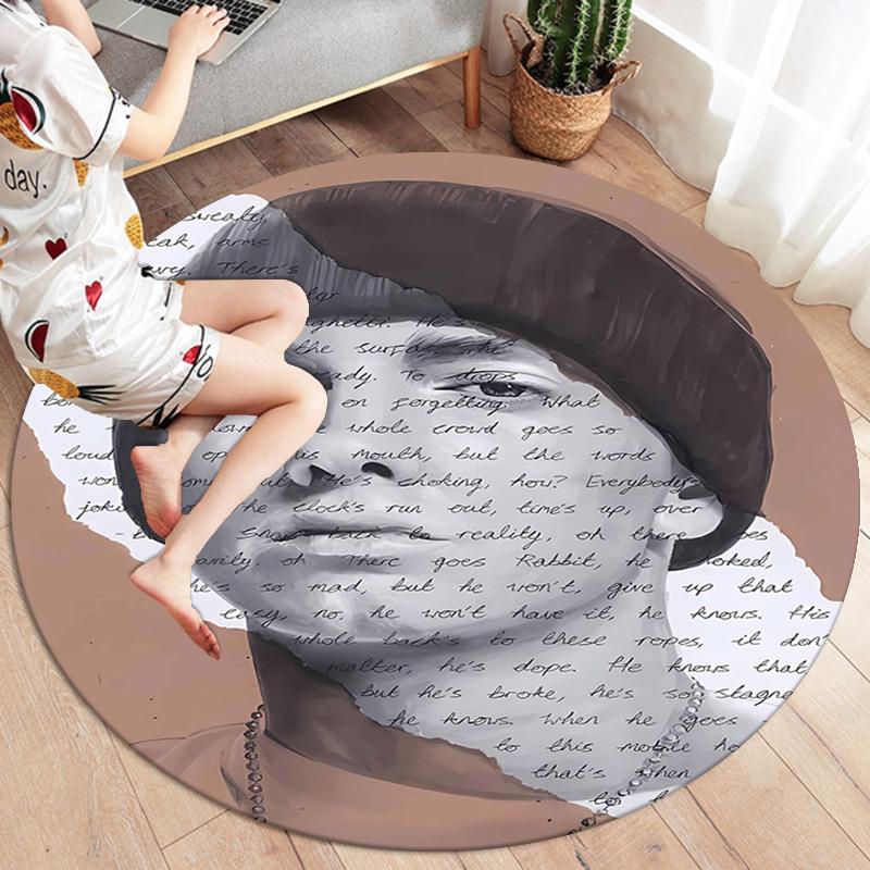 Eminem Runder Teppich, Teppich für Wohnzimmer Schlafzimmer Sofa Spielzimmer Dekor, Rutschfeste Bodenmatte