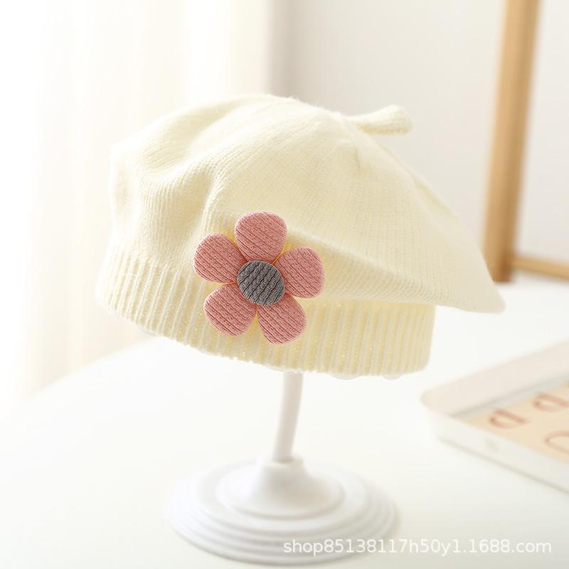 Inverno Bambino Carino Fiore Lavorato a Maglia Berretto di Lana