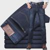 Lee Erkek Kalın Elastik Düz Paça Kot Pantolon Sonbahar/Kış - Orta Yaşlı İş Stili İçin Rahat Slim Fit