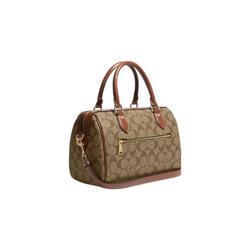 Coach Rowan 25 Classic Presbyopia Zipper Closure Canvas and Leather Boston Bag Briefcase Shoulder Crossbody Handbag Medium Women's Brown