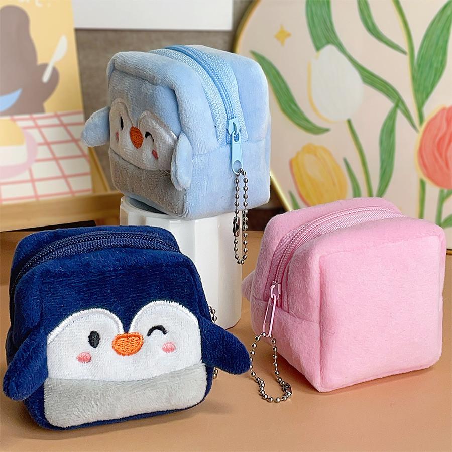 Cute Square Penguin Coin Purse With Earphone And Data Cable Organizer For Girls And Boys