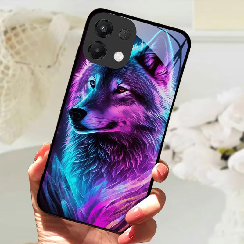 For OPPO K13 5G Case Cool Lion Wolf Tempered Glass Back Cover For OPPO K13 OPPOK13 Phone Case Protective Shell K 13 Fundas Capa