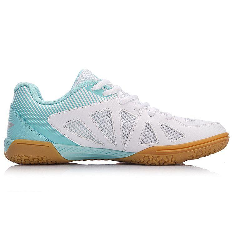 Li Ning Energiespeicherstoff Synthetikleder Stoßdämpfung Balanceunterstützung Low Top Trainingsschuhe Damen Sneaker Weiß Blau APTM004-3