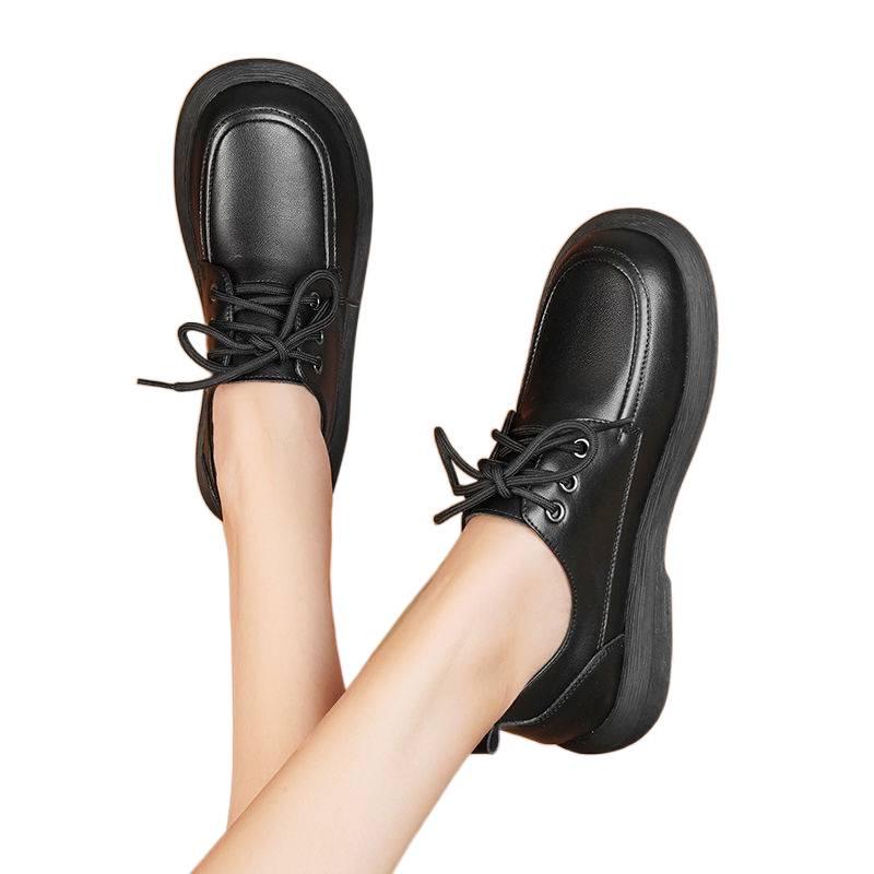 Women's British Style Leather Lace-up Loafers - Casual Soft Sole Autumn Flats