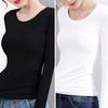 Women Thermal Tops Round Neck Long Sleeve Velvet Lining Bottoming Tops Slim Fit Solid Color Warm