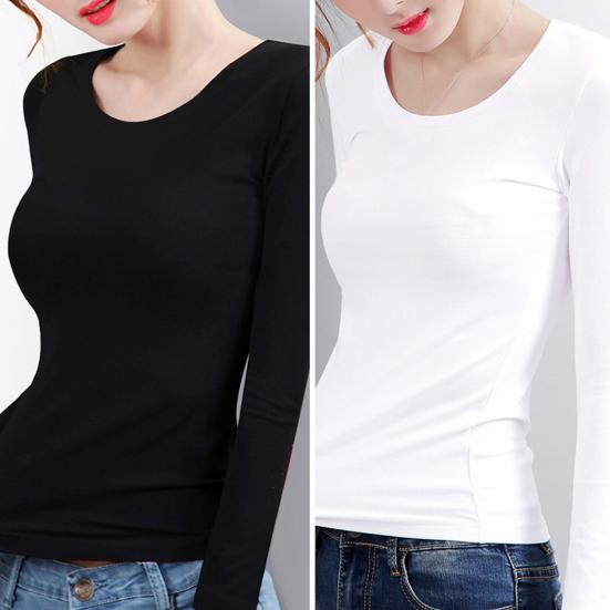 Women Thermal Tops Round Neck Long Sleeve Velvet Lining Bottoming Tops Slim Fit Solid Color Warm