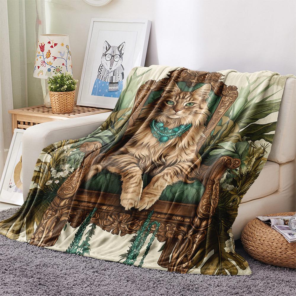 Gem Cat  Print Flannel Blanket, High quality Comfortable for All Seasons, Home Decor, Warmth and Comfort