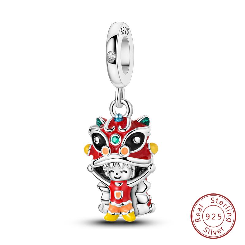 New Copper New Year Collection Lucky Cat God Of Wealth Lion Dance Pendants Charm Bead Charms Bead Charms Compatible With Do It Yourself Bracelets Jewe
