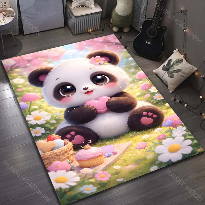 Meerdere maten Schattige Panda Bloemen Tapijt voor Woonkamer Slaapkamer Bank Huisdecoratie Rus Antislip Vloermat Luxe Cadeau